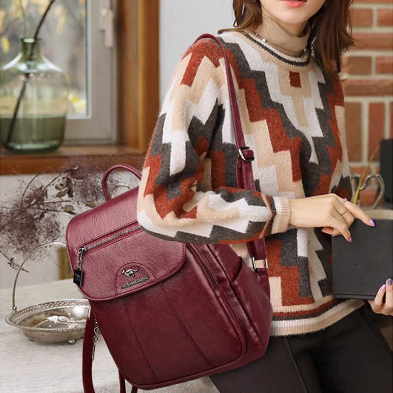 Women Soft Leather Backpacks Vintage