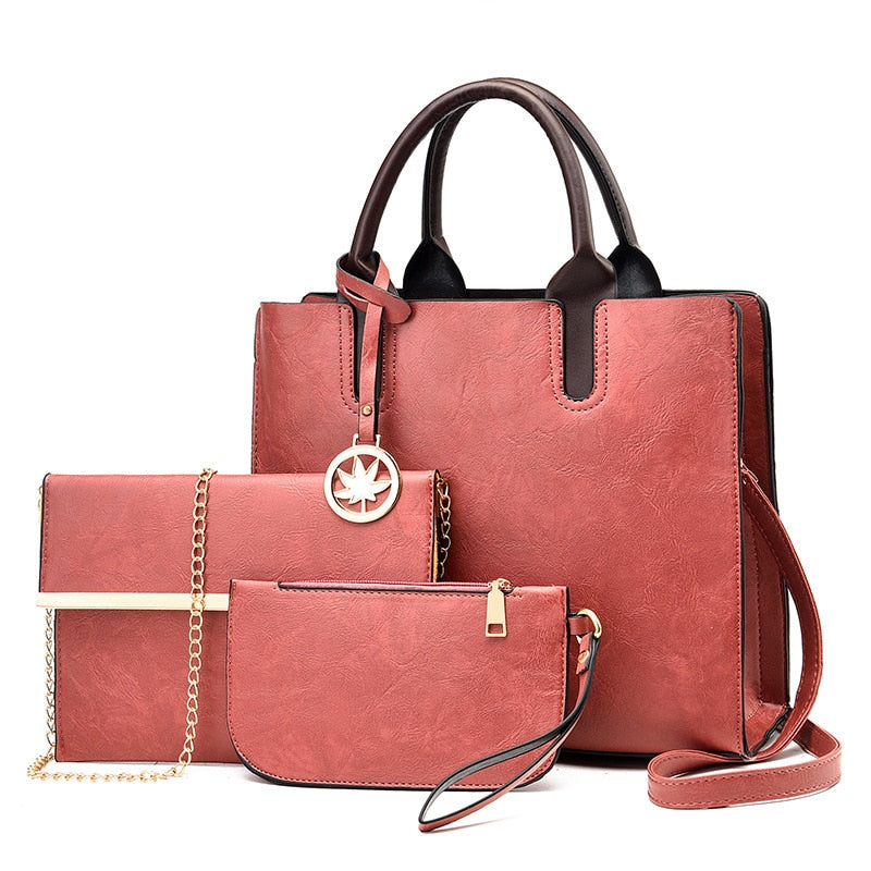 3-piece Leather Luxury Ladies Bag