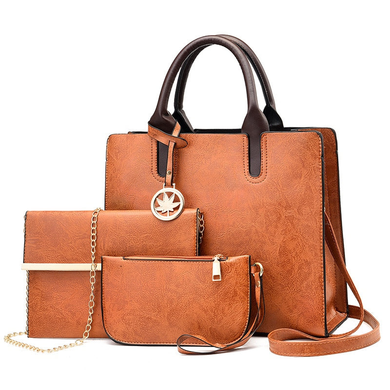 3-piece Leather Luxury Ladies Bag