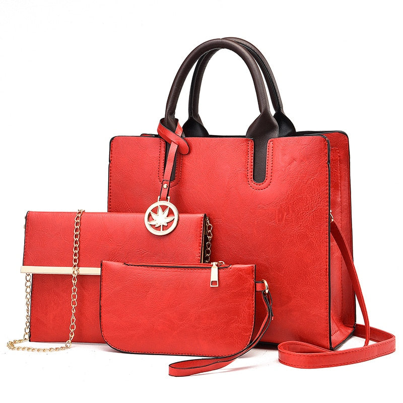 3-piece Leather Luxury Ladies Bag