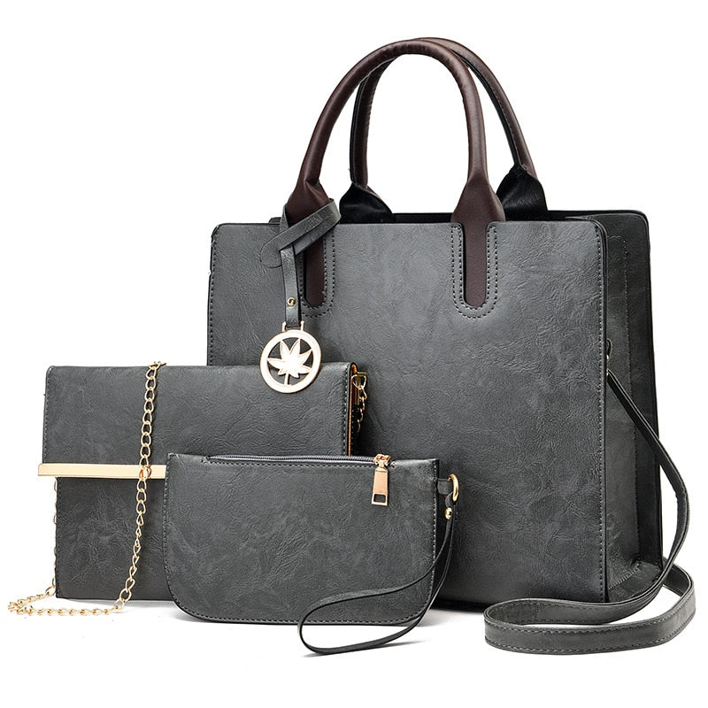 3-piece Leather Luxury Ladies Bag