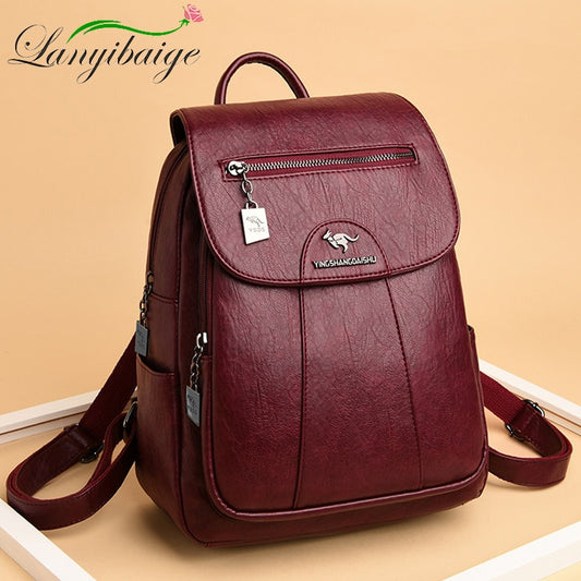 Women Soft Leather Backpacks Vintage