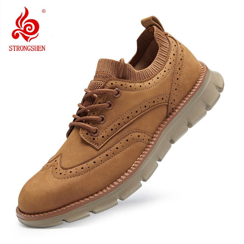 STRONGSHEN Handmade Men Wingtip Oxford Shoes